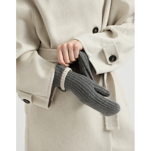 Brunello Cucinelli Knit mittens with monili in Lead, view 3 | Gloves | Luxury Shoes 
