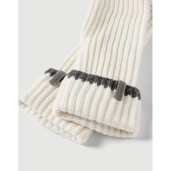 Brunello Cucinelli Knit mittens with monili in Panama, view 2 | Gloves | Luxury Shoes 