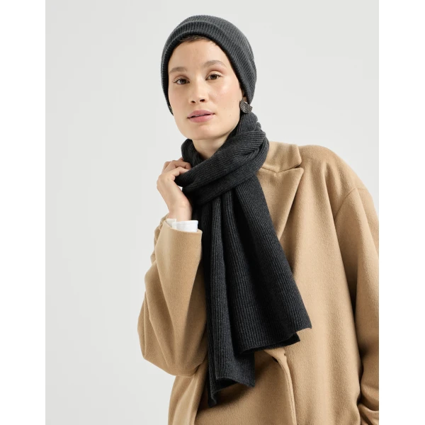 Brunello Cucinelli Knit scarf in Lignite Grey, view 4 | Scarves | Luxury Shoes 