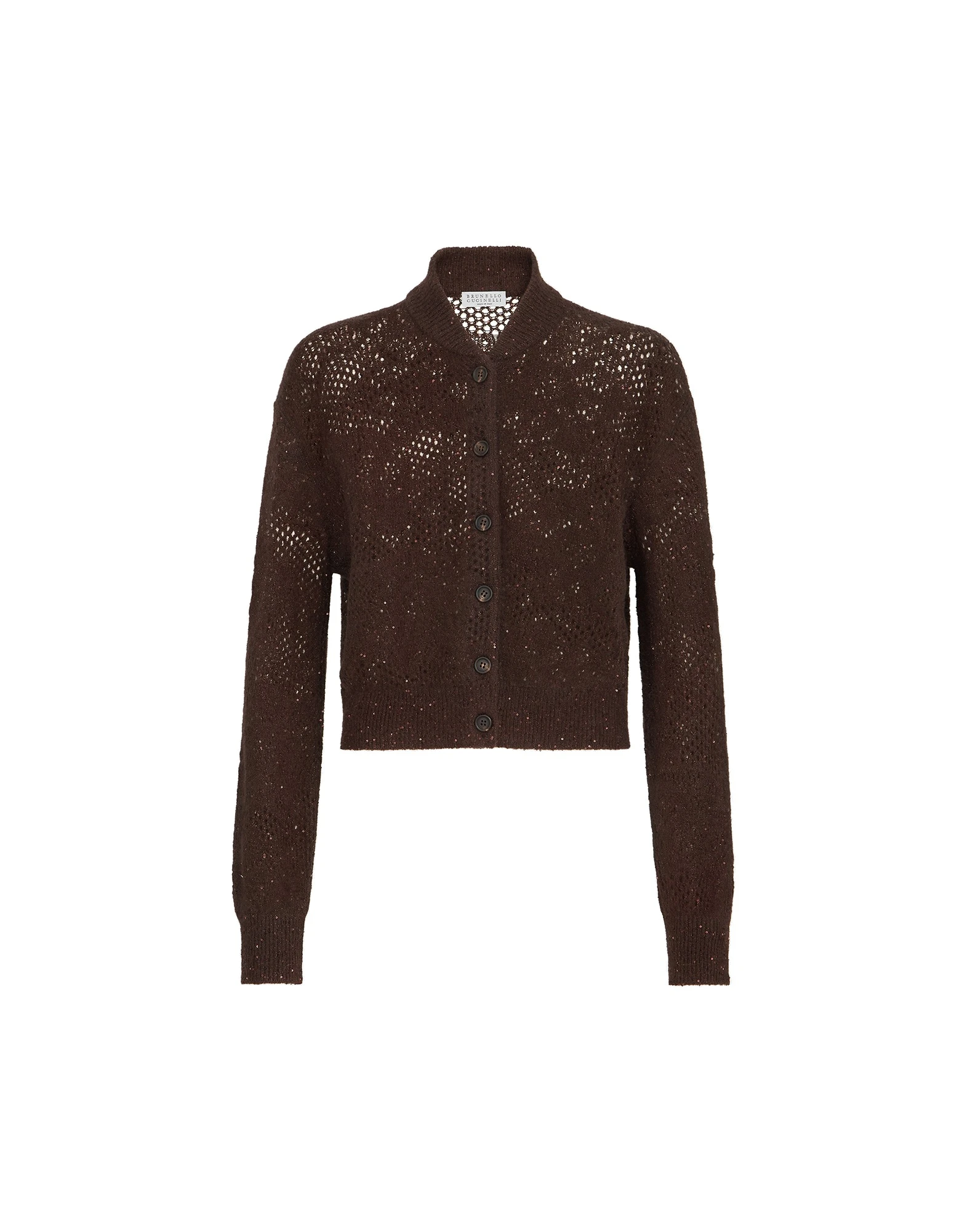 Brunello Cucinelli Lace flowers cardigan in Brown | Buy Knitwear at Luxury Shoes Brunello Cucinelli Lace flowers cardigan in Brown