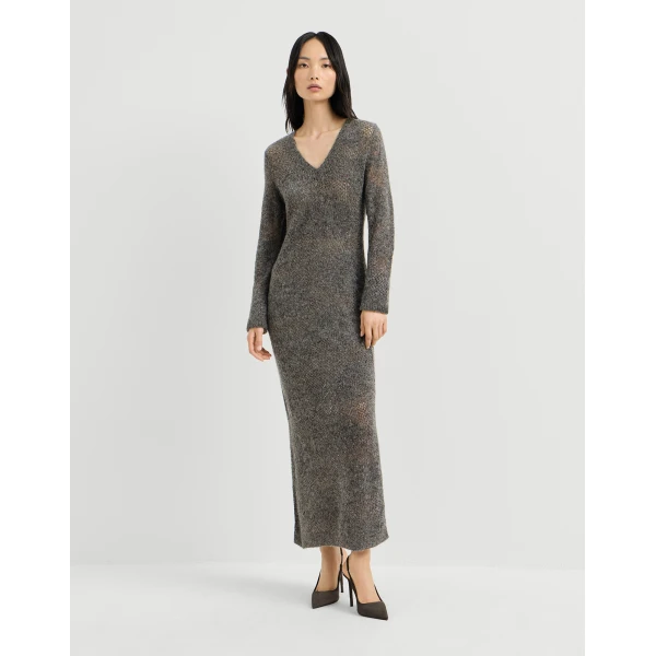 Brunello Cucinelli Lace flowers dress in Lead