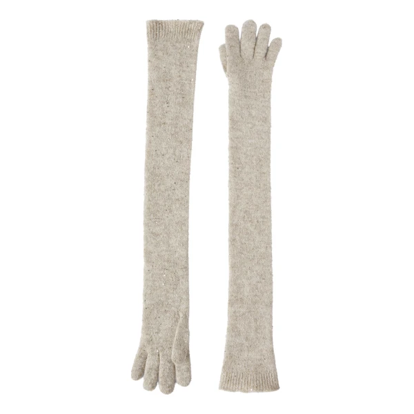 Lace flowers long gloves in Buff