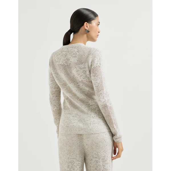 Brunello Cucinelli Lace flowers sweater in Ivory