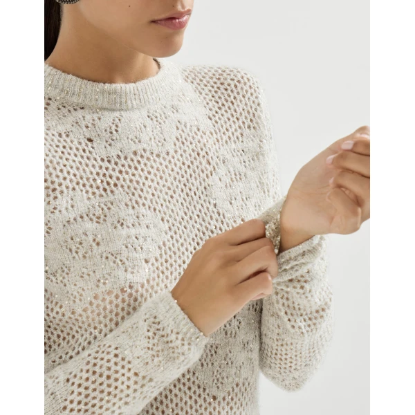 Brunello Cucinelli Lace flowers sweater in Ivory