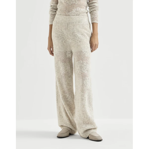 Brunello Cucinelli Lace flowers track trousers in Buff