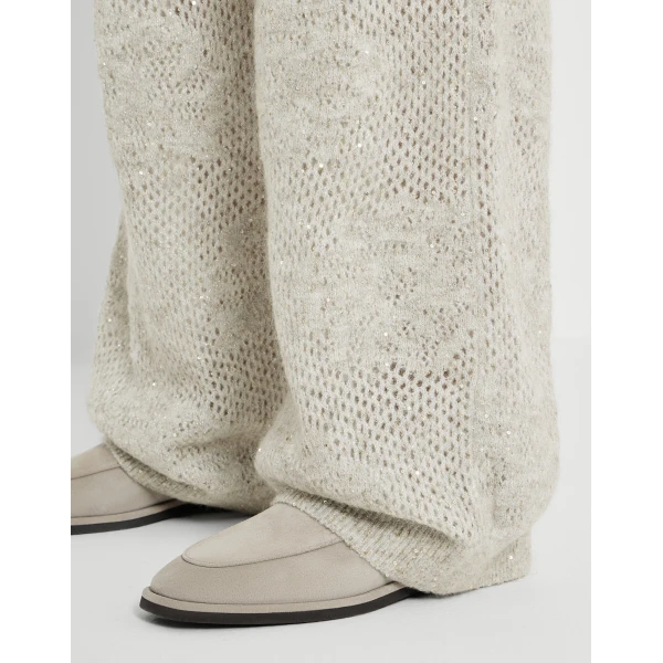 Brunello Cucinelli Lace flowers track trousers in Buff