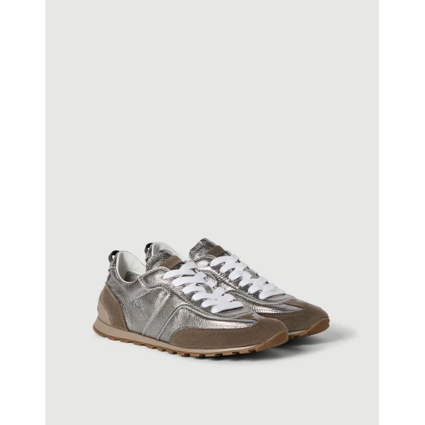 Lamé calfskin and suede runners in Silver - Image 2