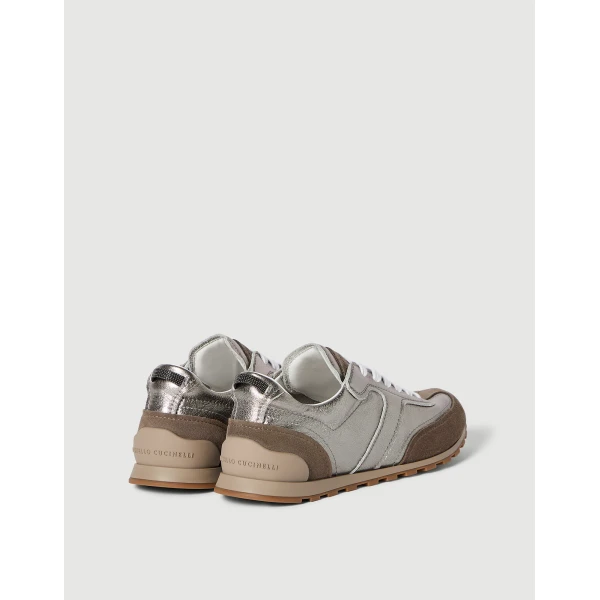 Lamé calfskin and suede runners in Silver - Image 3