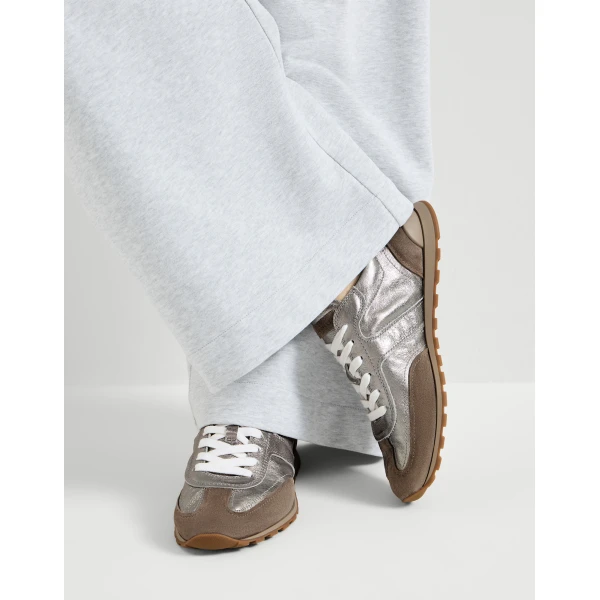 Lamé calfskin and suede runners in Silver - Image 5