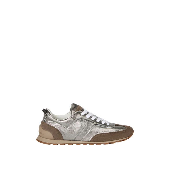 Lamé calfskin and suede runners in Silver