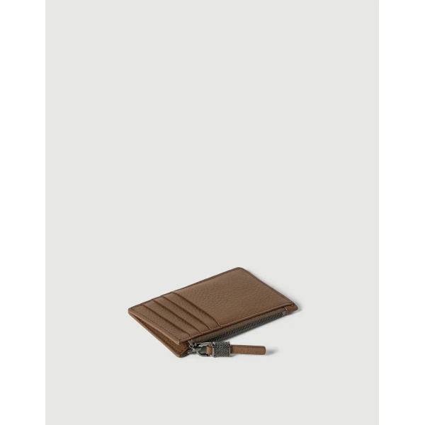 Brunello Cucinelli Leather card case in Brown Gianduia, view 3 | Wallets & Purses | Luxury Shoes 