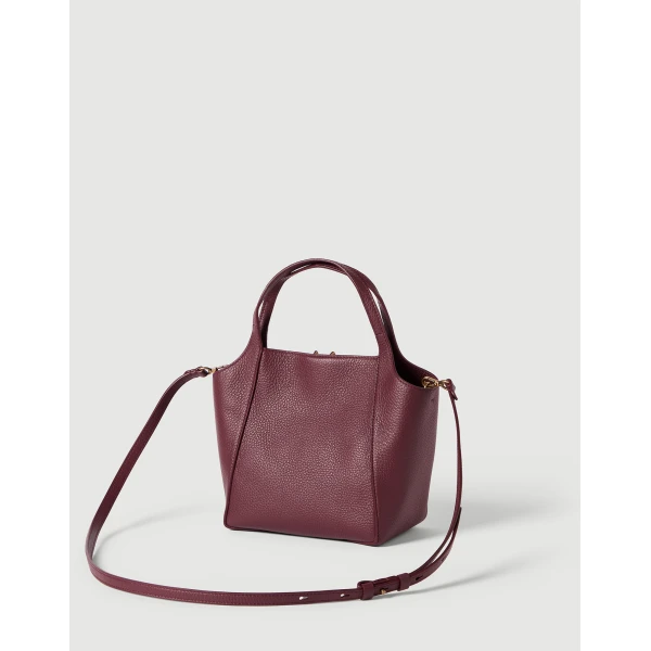 Leather sartorial small bucket bag in Burgundy - Image 2