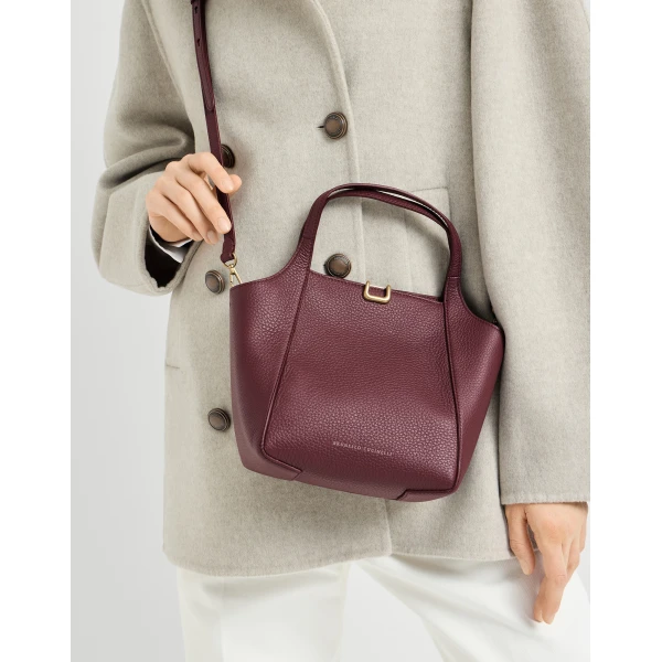 Leather sartorial small bucket bag in Burgundy - Image 4