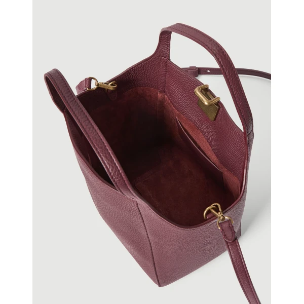 Leather sartorial small bucket bag in Burgundy - Image 5