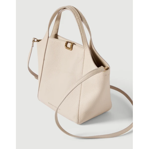 Leather sartorial small bucket bag in Ivory - Image 3