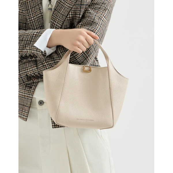 Leather sartorial small bucket bag in Ivory - Image 4