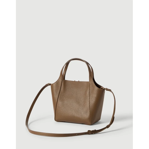 Leather sartorial small bucket bag in Mud - Image 2
