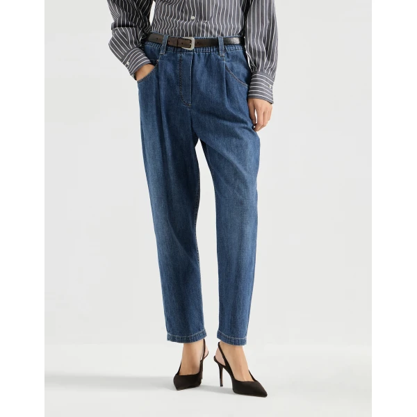 Lightweight denim five-pocket trousers in Dark Denim - Image 2