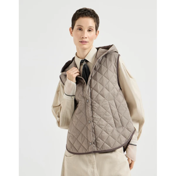 Lightweight nylon quilted vest in Light Brown - Image 2
