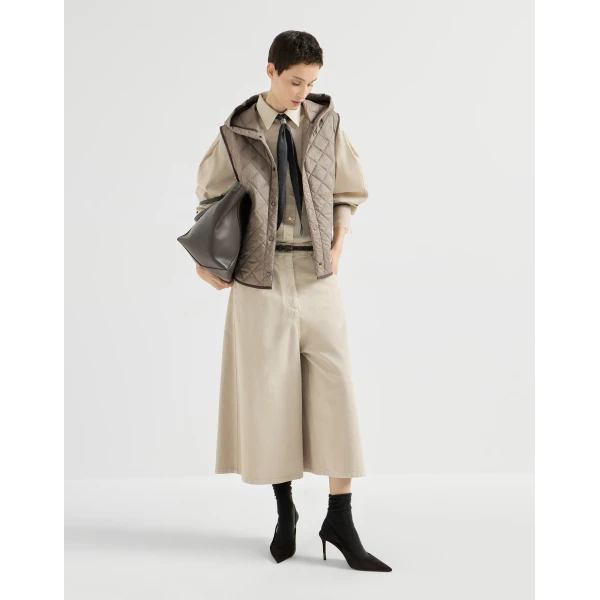 Lightweight nylon quilted vest in Light Brown - Image 6