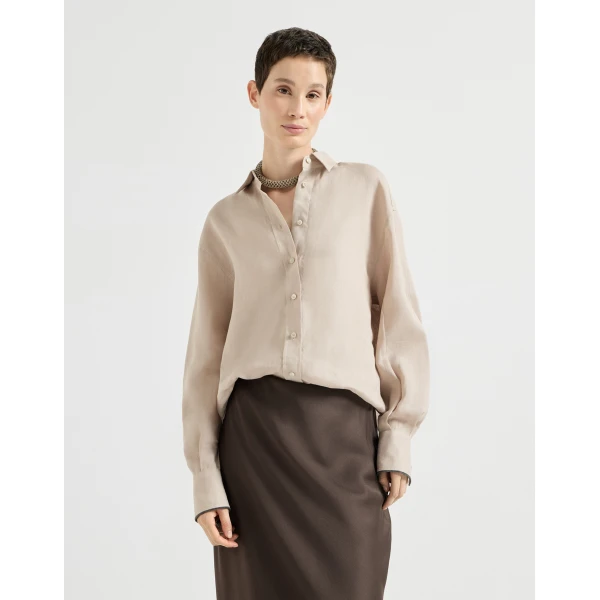 Brunello Cucinelli Linen shirt with monili in Beige, view 2 | Shirts | Luxury Shoes 