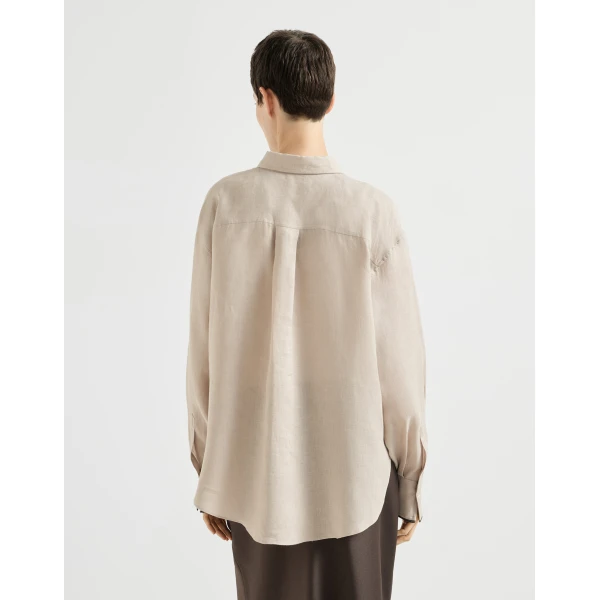 Brunello Cucinelli Linen shirt with monili in Beige, view 3 | Shirts | Luxury Shoes 