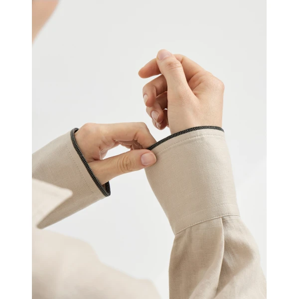 Brunello Cucinelli Linen shirt with monili in Beige, view 4 | Shirts | Luxury Shoes 