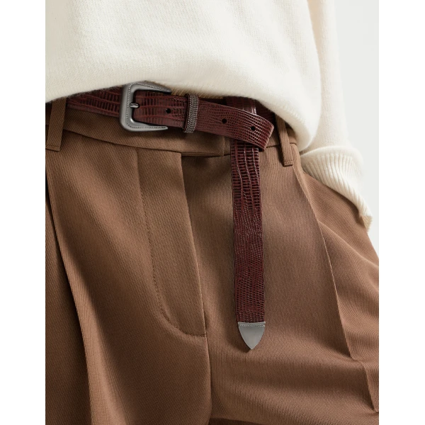 Brunello Cucinelli Lizard-effect calfskin belt in Burgundy, view 3 | Belts | Luxury Shoes 