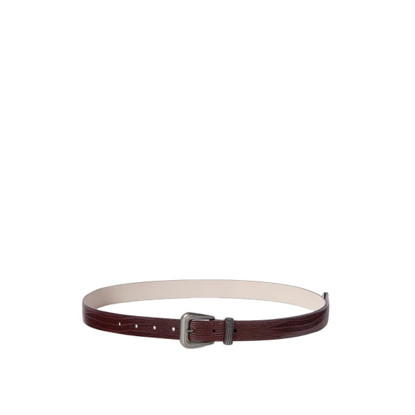 Brunello Cucinelli Lizard-effect calfskin belt in Burgundy | Belts | Luxury Shoes 