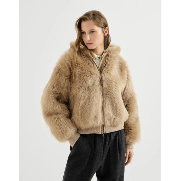 Brunello Cucinelli Lux shearling outerwear jacket in Honey, view 2 | Shearling Jackets | Luxury Shoes 