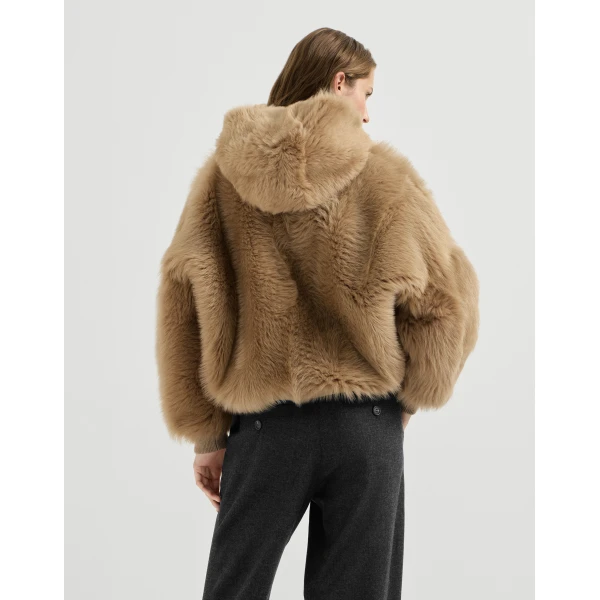 Brunello Cucinelli Lux shearling outerwear jacket in Honey, view 3 | Shearling Jackets | Luxury Shoes 