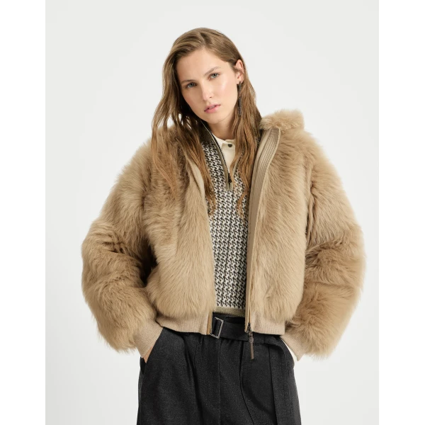 Brunello Cucinelli Lux shearling outerwear jacket in Honey, view 5 | Shearling Jackets | Luxury Shoes 