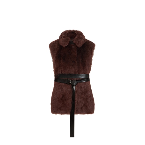 Brunello Cucinelli Lux shearling vest with belt in Burgundy