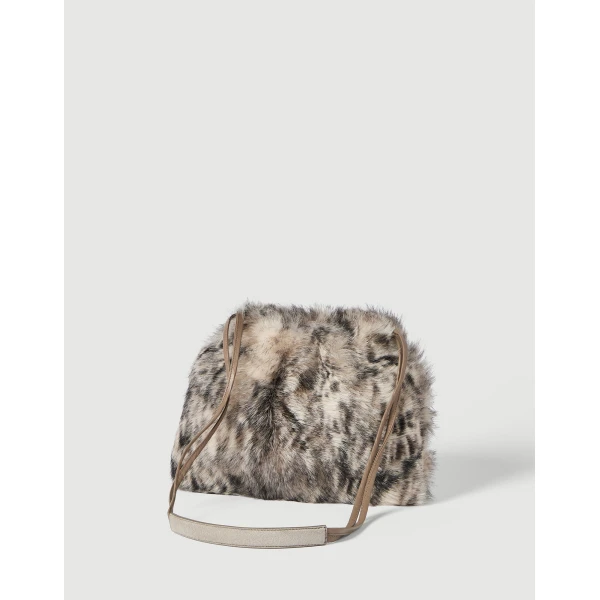 Lynx-effect pouch bag in Beige - Image 2