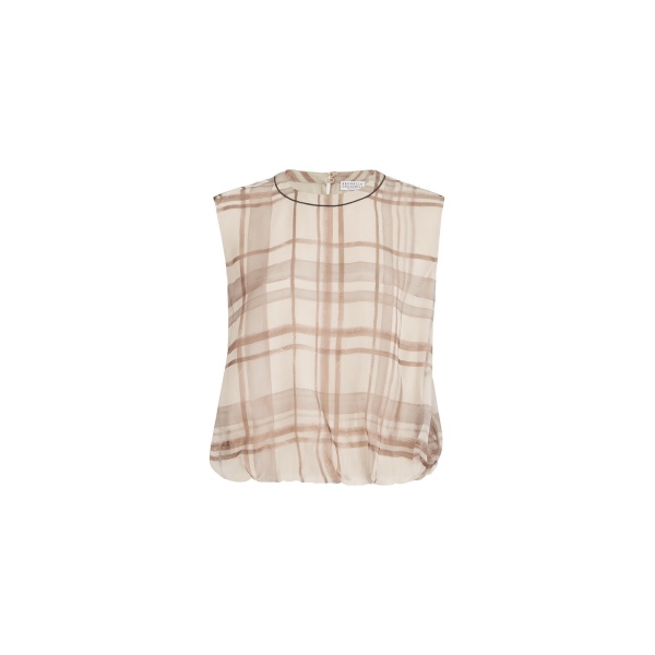 Brunello Cucinelli Macrocheck print T-shirt in Buff