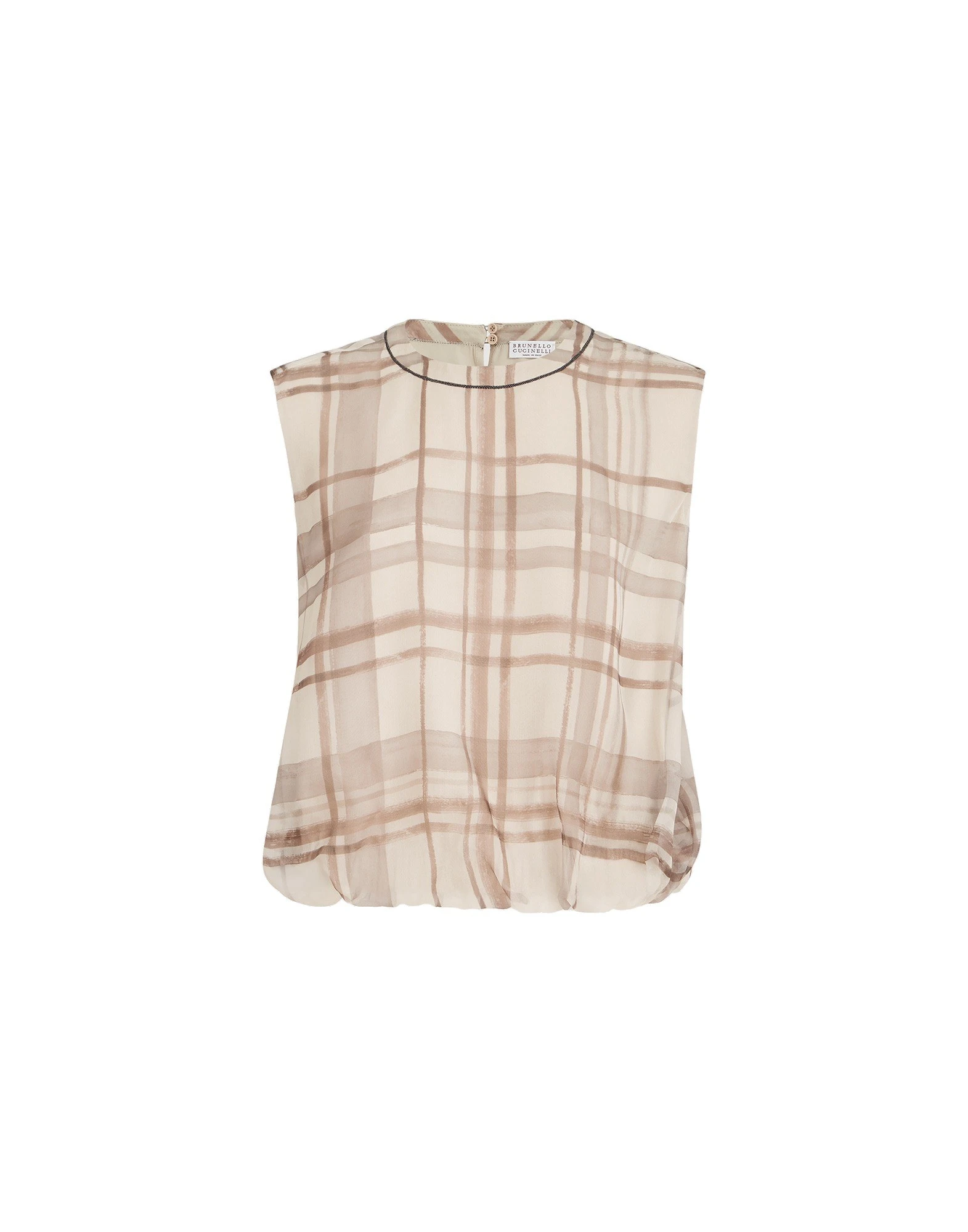 Brunello Cucinelli Macrocheck print T-shirt in Buff | Buy Tops at Luxury Shoes Brunello Cucinelli Macrocheck print T-shirt in Buff