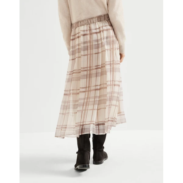 Macrocheck print pleated skirt in Beige - Image 3