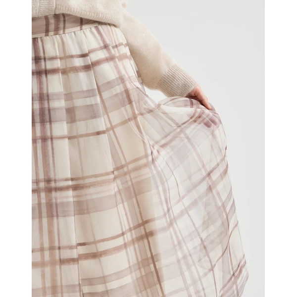 Macrocheck print pleated skirt in Beige - Image 4
