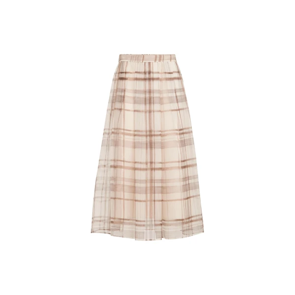 Brunello Cucinelli Macrocheck print pleated skirt in Beige