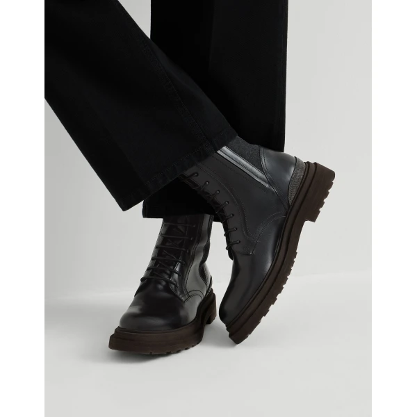 Matte calfskin and flannel boots in Black - Image 5