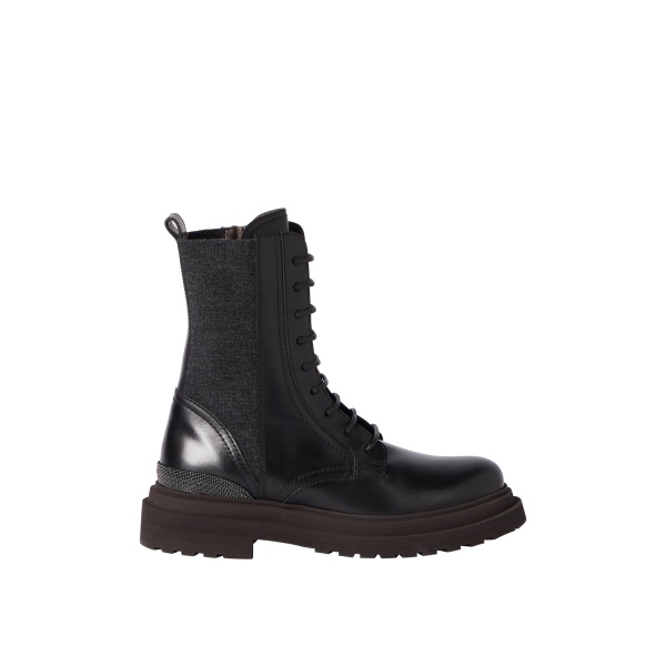 Brunello Cucinelli Matte calfskin and flannel boots in Black