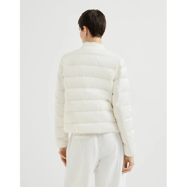 Brunello Cucinelli Matte nylon down jacket with logo in Milk