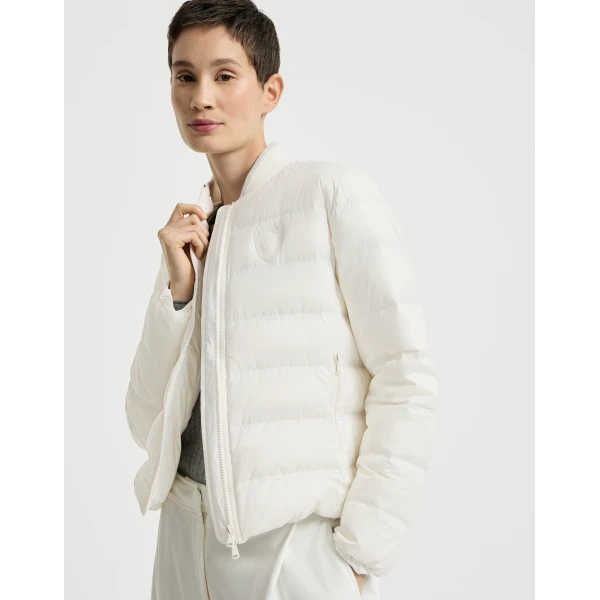 Brunello Cucinelli Matte nylon down jacket with logo in Milk