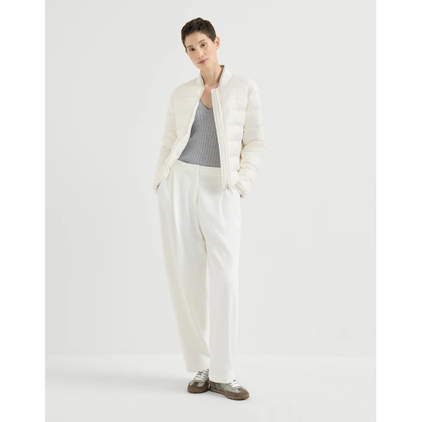 Brunello Cucinelli Matte nylon down jacket with logo in Milk