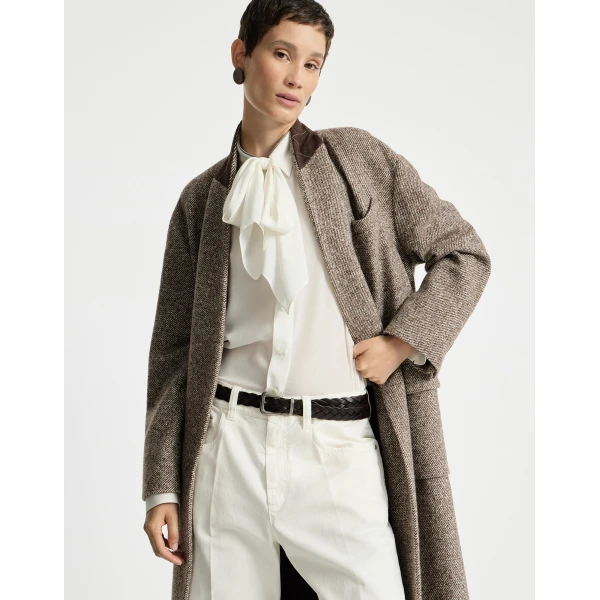 Brunello Cucinelli Mélange diagonal coat in Brown