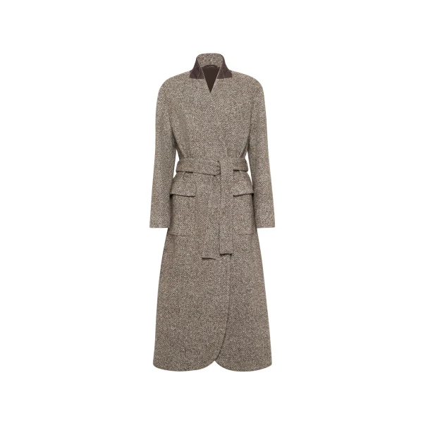 Brunello Cucinelli Mélange diagonal coat in Brown