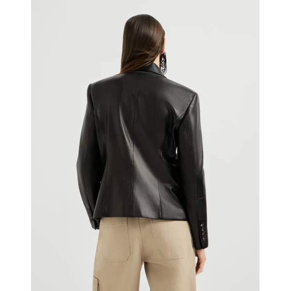 Nappa leather blazer with monili in Black - Image 3