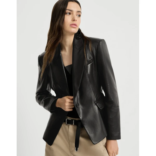 Nappa leather blazer with monili in Black - Image 5