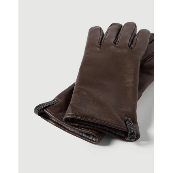 Brunello Cucinelli Nappa leather gloves in Brown, view 2 | Gloves | Luxury Shoes 