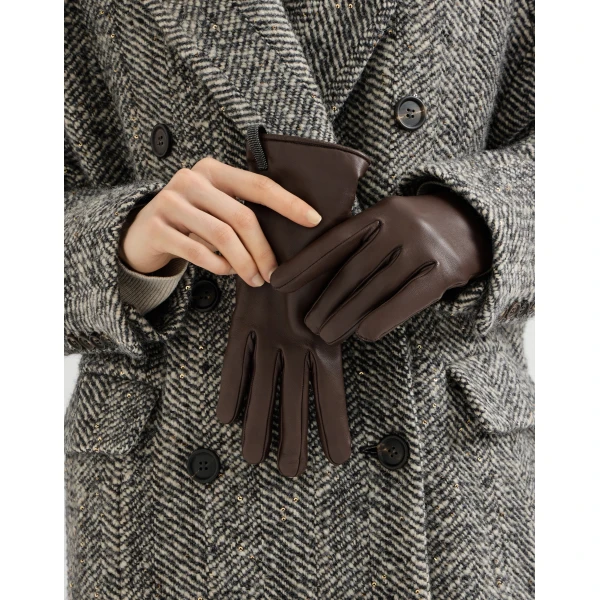 Brunello Cucinelli Nappa leather gloves in Brown, view 3 | Gloves | Luxury Shoes 